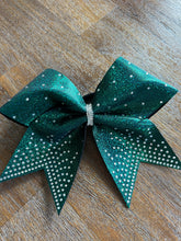 Load image into Gallery viewer, Teal Green Rhinestone Cheer Hair Bows