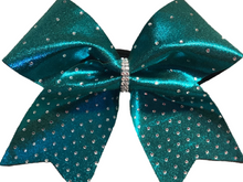 Load image into Gallery viewer, Teal Green Rhinestone Cheer Hair Bows