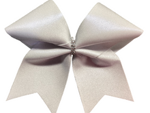 Load image into Gallery viewer, White Mystique Fabric Cheer Bows