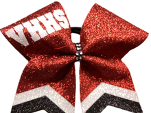 Load image into Gallery viewer, Red Glitter Cheer Bows with Combination Tails