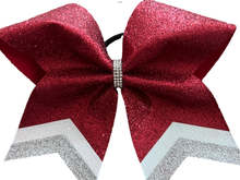 Load image into Gallery viewer, Red Glitter Cheer Bows with Combination Tails