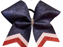 Load image into Gallery viewer, Navy Glitter Cheer Bows with Combination Tails