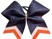 Load image into Gallery viewer, Navy Glitter Cheer Bows with Combination Tails