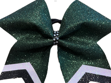 Load image into Gallery viewer, Forest/Hunter Green Glitter Cheer Bows with Combination Tails