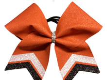 Load image into Gallery viewer, Orange Grosgrain Cheer Bows with Combination Tails