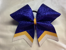 Load image into Gallery viewer, Royal Blue Glitter Cheer Bows with Combination Tails