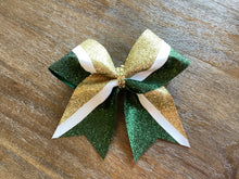 Load image into Gallery viewer, Forest/Hunter Green Glitter Cheer Bows with Combination Tails