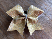 Load image into Gallery viewer, Gold Glitter Cheer Bows