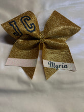 Load image into Gallery viewer, Gold Glitter Cheer bows with Combination Tails