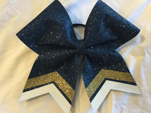 Load image into Gallery viewer, Navy Glitter Cheer Bows with Combination Tails