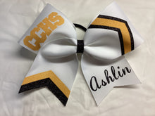 Load image into Gallery viewer, White Grosgrain Cheer Bows with Combination Tails