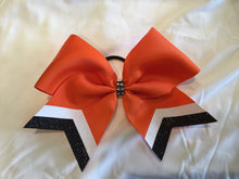 Load image into Gallery viewer, Orange Grosgrain Cheer Bows with Combination Tails