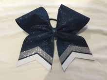 Load image into Gallery viewer, Navy Glitter Cheer Bows with Combination Tails