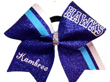 Load image into Gallery viewer, Royal Blue Glitter Cheer Bows with Combination Tails