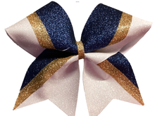Load image into Gallery viewer, Navy Glitter Cheer Bows with Combination Tails