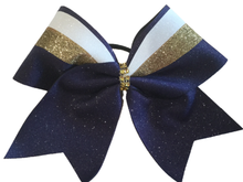 Load image into Gallery viewer, Navy Glitter Cheer Bows with Combination Tails