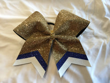 Load image into Gallery viewer, Gold Glitter Cheer bows with Combination Tails