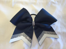 Load image into Gallery viewer, Navy Grosgrain Cheer Bows with Combination Tails