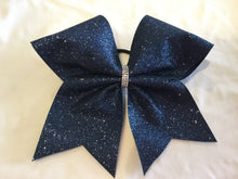 Load image into Gallery viewer, Navy Glitter Cheer Bows with Combination Tails