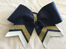 Load image into Gallery viewer, Navy Grosgrain Cheer Bows with Combination Tails
