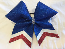 Load image into Gallery viewer, Royal Blue Glitter Cheer Bows with Combination Tails