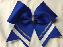 Load image into Gallery viewer, Royal Blue Grosgrain Cheer Bows with Combination Tails