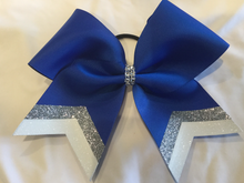 Load image into Gallery viewer, Royal Blue Grosgrain Cheer Bows with Combination Tails