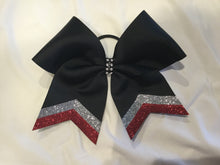 Load image into Gallery viewer, Black Grosgrain Cheer Bows with Combination Tails