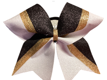 Load image into Gallery viewer, Gold Glitter Cheer bows with Combination Tails