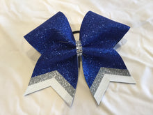 Load image into Gallery viewer, Royal Blue Glitter Cheer Bows with Combination Tails