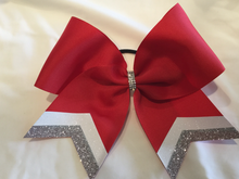 Load image into Gallery viewer, Red Grosgrain Cheer Bows with Combination Tails
