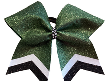 Load image into Gallery viewer, Forest/Hunter Green Glitter Cheer Bows with Combination Tails