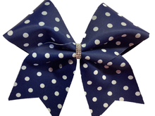 Load image into Gallery viewer, Navy Blue Mystique Fabric Cheer Bows