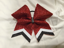 Load image into Gallery viewer, Red Glitter Cheer Bows with Combination Tails
