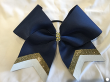 Load image into Gallery viewer, Navy Grosgrain Cheer Bows with Combination Tails