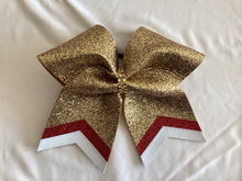 Load image into Gallery viewer, Gold Glitter Cheer bows with Combination Tails
