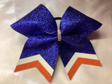 Load image into Gallery viewer, Royal Blue Glitter Cheer Bows with Combination Tails
