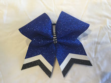Load image into Gallery viewer, Royal Blue Glitter Cheer Bows with Combination Tails