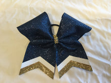 Load image into Gallery viewer, Navy Glitter Cheer Bows with Combination Tails