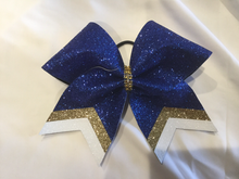 Load image into Gallery viewer, Royal Blue Glitter Cheer Bows with Combination Tails