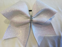 Load image into Gallery viewer, White Glitter Cheer Bows