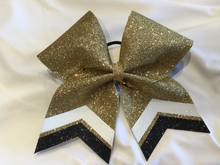 Load image into Gallery viewer, Gold Glitter Cheer bows with Combination Tails