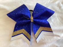 Load image into Gallery viewer, Royal Blue Glitter Cheer Bows with Combination Tails
