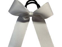 Load image into Gallery viewer, White Grosgrain Cheer Bows with Combination Tails