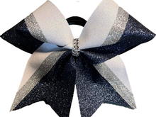 Load image into Gallery viewer, Navy Glitter Cheer Bows with Combination Tails
