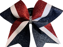 Load image into Gallery viewer, Navy Glitter Cheer Bows with Combination Tails