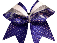 Load image into Gallery viewer, Royal Blue Glitter Cheer Bows with Combination Tails
