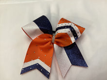 Load image into Gallery viewer, Navy Glitter Cheer Bows with Combination Tails
