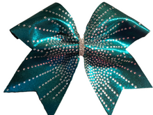 Load image into Gallery viewer, Teal Green Rhinestone Cheer Hair Bows
