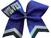 Load image into Gallery viewer, Purple Glitter Cheer Bows with Combination Tails
